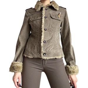 Y2k jacket faux fur collar cuffs afghan jacket